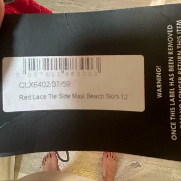 Red Lace Tie Side Maxi Beach Skirt - Picture 3 of 4